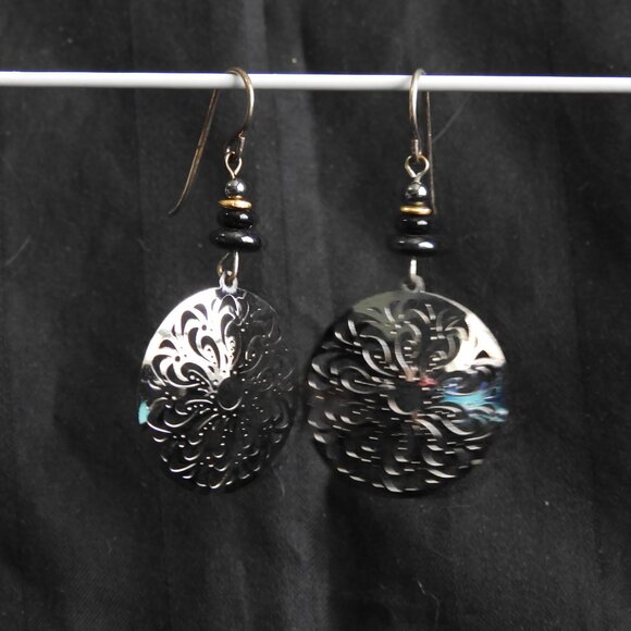 2/$13 Adajio Art Deco Black Hematite Filigree Earrings Handmade in USA - Picture 2 of 8